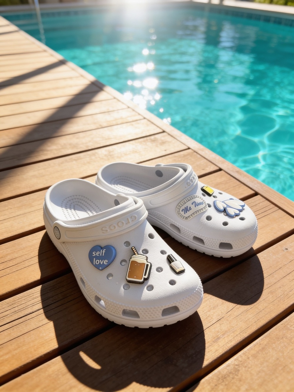 CROCS Baby Blue Classic Clog with Colorful Jibbitz Charms- Charms are glued
